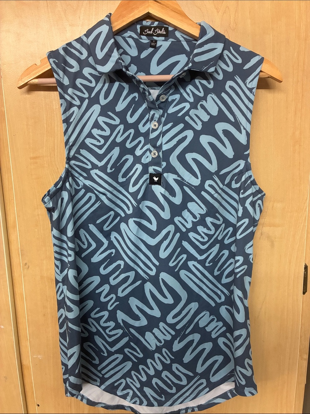 Bad Birdie Navy and Light Blue Scribble Sleeveless Polo Tank